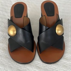 Chloe sandals with brass button detail. Size 38.5. Like new condition.